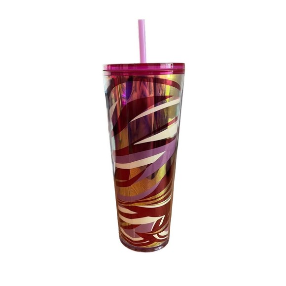 Starbucks Tumbler Christmas Holiday 2021 Red Gold Swirl Cold Cup 24 oz Venti - Picture 2 of 5